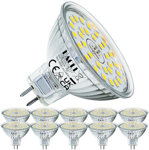 EACLL GU5.3 LED Kaltweiss 6W Ersetzt 50W Halogen MR16 Glühbirne, 10er-Pack, 595 Lumen 6000K Leuchtmittel, AC/DC 12V Flimmerfrei Strahler, Abstrahlwinkel 120 Grad Spot, Nicht Dimmbar Reflektorlampen