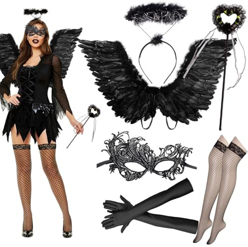 Alas de Angel Negro, 66cm Alas Negras Disfraz, Disfraz Angel Negro, Alas Angel, Alas de Ángel, Disfraz Angel Negro Niño, Alas Negras para Niños Adultos Mascarada Halloween Carnaval Cosplay Fiesta