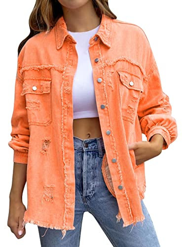 Giacca di Jeans Oversize Strappata alla Moda da Donna Giacca di Jeans invecchiata Casual Lunga da Fidanzato Chiodo Pelle Invernale