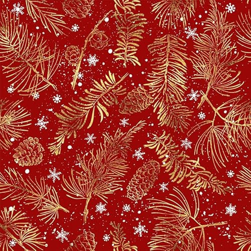 20 Servietten Weihnachten Goldene Zweige auf rot als Tischdeko. Papierservietten mit Motiv. Auch für Decoupage und Serviettentechnik 33x33cm