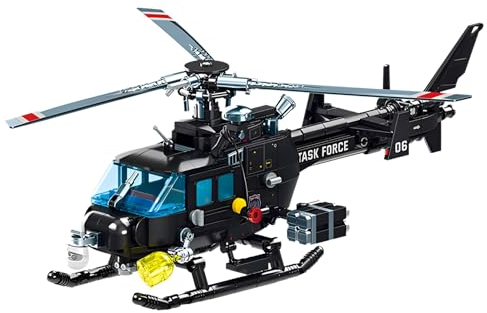 Fuleying Stadt Polizei AS350 Eichhörnchen Hubschrauber Bausteine Bausatz, SWAT Rettungshubschrauber Klemmbausteine, Flugzeug Modell Spielzeug mit Figuren (468 Teile)