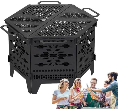 Yhsioaklo Feuerstelle für den Außenbereich, Camping-Feuerstelle – klappbare Feuerstelle aus Karbonstahl für Terrassenheizung, Picknick, Feuer und Grill.
