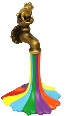 Interessante Garten-Frosch-Statue aus Kunstharz, Regenbogen-Wasserhahn, Dekoration, kreatives Ornament für Garten, Hof, Outdoor-Liebesstatue (Bronze, 19 x 11,5 x 10 cm)