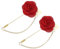 QUARKZMAN Épinglette pour Homme, Taille : 1,57 Épingle en Alliage de Tissu de Rose avec Feuille d'Or et Bordure/Chaîne à Pompon pour Revers de Costume pour Marié Mariage 2 Pcs Rouge Foncé