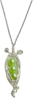 Three Peas in a Pod Hand Wire Wrapped Necklace with 3 mint green pearl peas, on a 20 inch chain