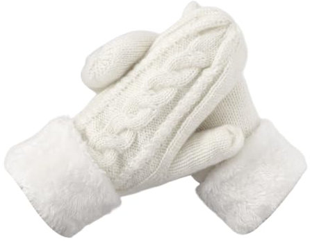 Handschuhe Damen Winter Warm, Super Dicke Gestrickt Fausthandschuhe, Fäustlinge, fausthandschuhe damen, Winterhandschuhe Outdoor, Perfektes Weihnachts Geburtstags Geschenk für Mädchen Mutter (weiß)