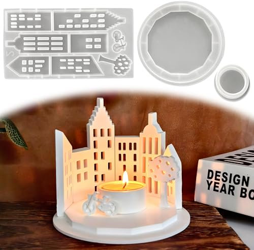 SHEPIN 3er-Pack Silikonformen Ostern: Gießformen Kerzenhalter, Häuser, Sockel & Gipsformen Haus, für Teelichter & Kerzen, Weiß, Rund, Haus