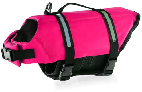 FANSU Gilet de Sauvetage pour Chien avec Poignée, Gilet de Sauvetage Réglable pour Chiens de Petite, Moyenne et Grande pour Sécurité de l'eau Plage, Piscine (XXL,Rose Vif)