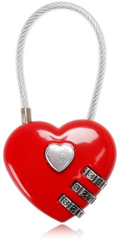 cadenas code cadenas cable casier cadenas a code cadenas long mini cadenas code antivol,1 pcs cadenas en forme de cœur pour valise, petit cadenas étanche pour sacs de voyage, sacs à dos(rouge)