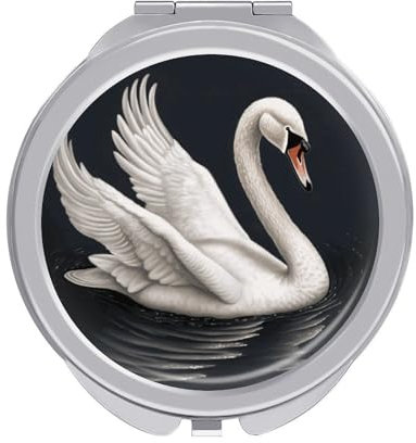 GHENBLT White Swan Kompaktspiegel Schminkspiegel Reise Make-up Spiegel Handspiegel Runder Spiegel Reisespiegel Handspiegel Taschenspiegel Mini Spiegel Tragbarer Schminkspiegel