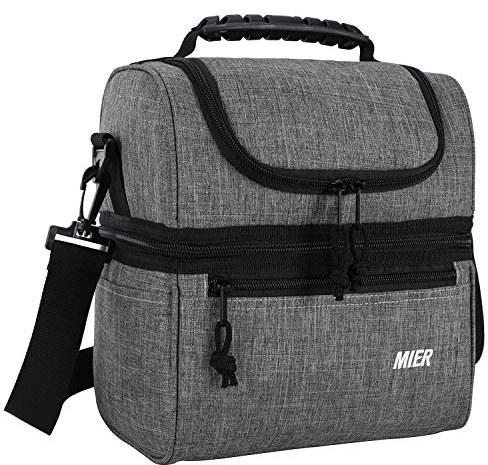 MIER Insulated Lunch Box Insulated Cool Tote Bag Lunch Kit for Men, Women, Double Deck Cooler (Dark Grey, M)