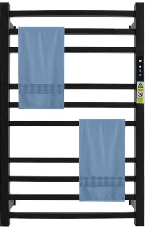 Porte-serviettes électrique sur pied - Contrôle intelligent avec 10 barres chauffantes - Noir - Pour salle de bain, balcon et WC