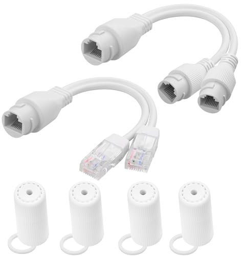 YACSEJAO 1 paio di combinatori POE impermeabili e splitter RJ45 1 su 2 POE splitter cavo adattatore collega 2 telecamere IP con 1 cavo