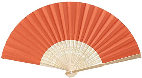 Blausky Pack of 24 Hand Fans, Foldable Fans, Blank Paper Fans, Chinese Fans, Wedding Hand Fan for Cooling in Summer, Wall Decoration, DIY Drawing Crafts, Party Wedding, Orange