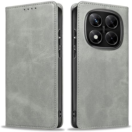 LBH Handyhülle Smartphone-Hülle für Xiaomi Redmi Note 14 Pro Klapphülle Magnetverschluss Kartenfächer Geldfach Standfunktion Case Etui Rundumschutz Schutzhülle Grau