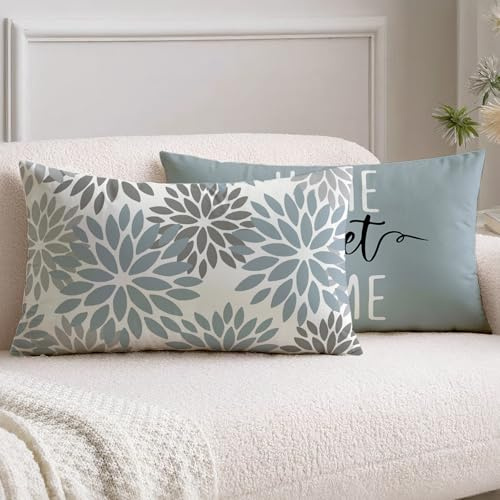 Vorysum Funda Cojín 30x50 Dalias Azul Claro Doble Cara 2 Unids, Cojines Decorativos Exterior Hogar Jardín Piscina, Tacto Suave
