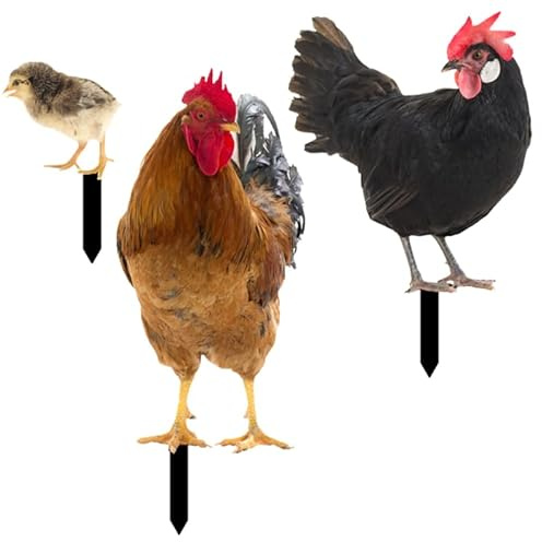 VICASKY Gartenhuhn Deko Gartenstecker Acryl Hühner Familie Pfahl Lebensechte Hofhuhn Dekoration Für Außenbereich Rasen Garten Party