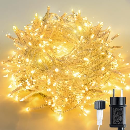 LED Lichterkette für Innen und Außen, Weihnachtsbeleuchtung, Strombetrieben mit Stecker, Ideal für Weihnachtsbaum, Party, Hochzeit (warmes Weiß, 10M/100LED)