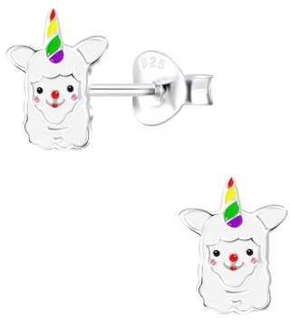 Monkimau Mädchen Ohrringe Alpaca | Ohrstecker aus 925 Sterling Silber | Kinderohrringe hypoallergen