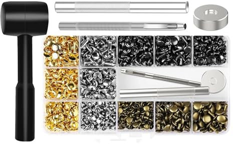 Rdxanc Juego de 480 remaches de cuero de doble tapa, remaches de metal con 3 herramientas de ajuste para reparación de manualidades de cuero