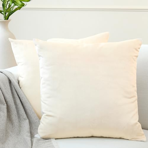 Encasa XO Samt Kissenbezug, Sofakissen ohne Füllung 30x30 cm | Creme, Pillingresistent & Knitterfrei | Unsichtbarer Reißverschluss | Pflegeleicht & Farbecht | Quadrat | 2er Set