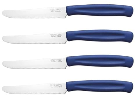 Sicignano | Coltello da Tavola in Acciaio Inox 10,7cm con Manico Colorato in PP, Lavabile in Lavastoviglie, Taglio Preciso per Uso Alimentare (Blue navy, 4 pezzi)