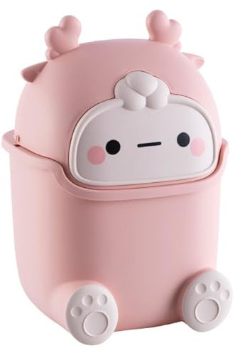 Kalastussaari 2 litres de poubelle en plastique mignonne pour chambre, bureau, chat, enfants - poubelle de chambre et enfants pour coiffeuse (rose)