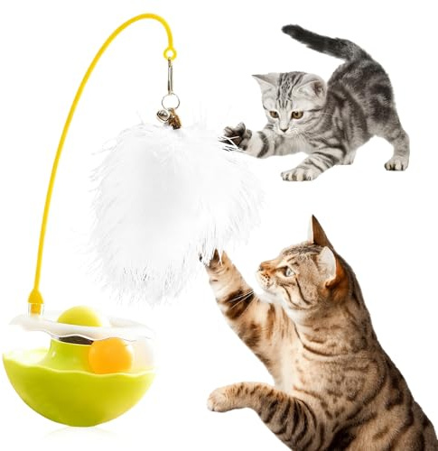 Euablfo Katzenspielzeug Interaktives, 3-in-1 Katzenspielzeug Selbstbeschäftigung, Spielzeug für Katzen, 360° Wackelbasis mit Federangel, für Interaktiven Spaß Kitten & Erwachsene Katzen