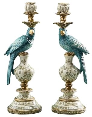 2er Set Kerzenhalter Papagei, türkis-weiß