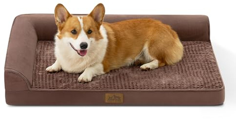 COZY KISS Orthopädisches Hundebett Waschbar für Große Hunde, 91x68 cm Braun | Rutschfestes, Weiches L-förmiges Hundebett, Wasserdichter Abnehmbarer Bezug, Tragbares Haustiersofa, 91x68x16 cm Braun