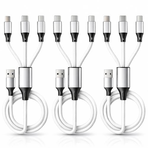 Hawpasy 3 Pack Multi Charger Cables 1.2M, Braided USB Multi Charger Cable with USB C, 3 in 1 Charging Cable for Phone Charger, 3 Way Charger Fast Charge Triple Charger Cable Durable