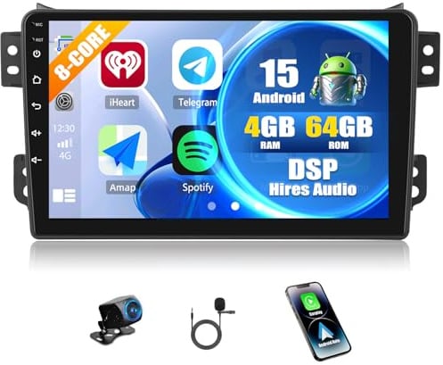 4+64G Android 15 CAMECHO Navi Autoradio für Suzuki Splash Ritz Opel Agila 2004-2014, 9 Zoll 8-Kerne Qualcomm DSP Bluetooth Radio mit Wireless Carplay Android Auto, WiFi GPS FM/RDS, Rückfahrkamera