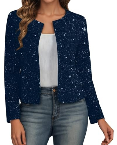 Hsternexy Glitzer Strickjacke Damen Kurz Offene Vorne Cardigan Langarm Bolero Dünne Elegant Pailletten Jacke Bolerojacke Leicht Schulterjacke Trachten Silvester Festliche Oberteile