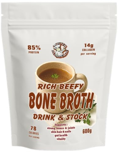 Rich Beefy Bone Broth Powder 600g, 30 Servings, 17g Protein, 14g Collagen, Bone Broth Nutrition that Doesn't Cost The Earth, Instant Super Tasty Savoury Drink & Stock, 100% Natural,