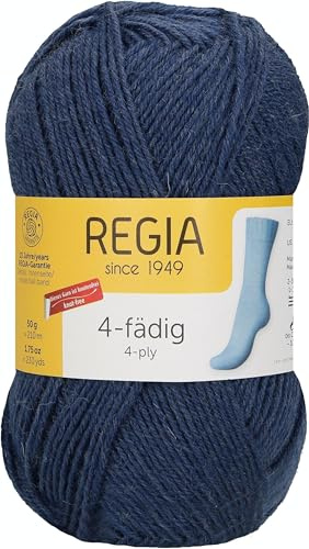REGIA 4-fädig Uni 9801276-02740 indigo Handstrickgarn, Sockengarn, 50g Knäuel