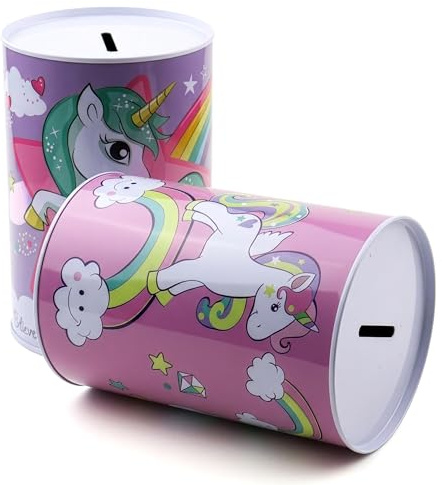 Unicorn Money Box Set of 2 – Money Tin & Piggy Bank for Kids | Money Saving Tin You Can't Open | Coin Collection Box for Girls | Savings Tin for Coins & Notes (Style-2)