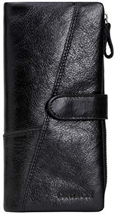 Contacts Hommes en cuir véritable pli à trois volets carte titulaire de téléphone Zipper porte-monnaie porte-monnaie (Noir)
