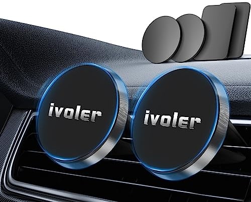 ivoler 2 Pack Soporte Móvil Coche, Iman Coche Móvil para Rejilla del Aire, 360°Rotación, Soporte Magnético para Smartphone, los télefonos móviles y Dispositivo GPS, Negro