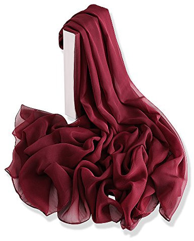 YFZYT Frauen Dame Stilvolle Schal Chiffon Stola Scarves Weiche Schal Schal Hals Wrap Kopftuch Stola mit Gestickten Feder Muster - Purpurrot