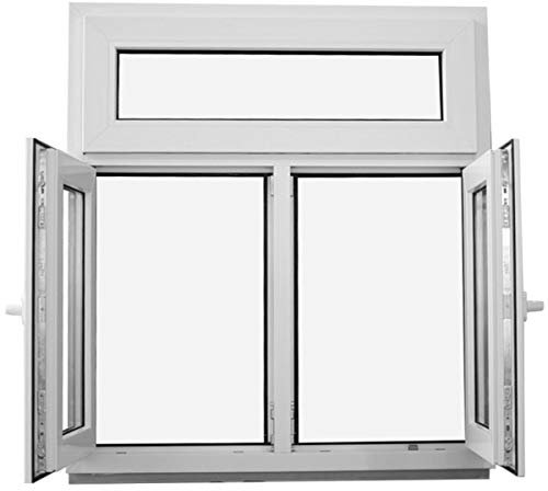 JeCo Kunststofffenster Fenster mit Pfosten und Oberlicht - 2-flügelig 2-Fach Verglasung - 1100x1600mm - Oberlicht fest im Flügel