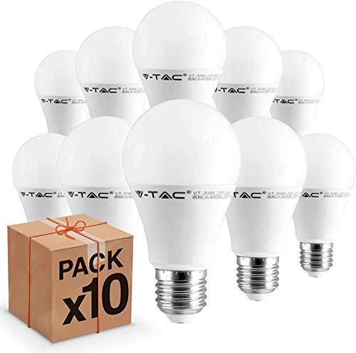 V-TAC 10 x Lampadine (pack da 10) LED E27 8,5W Bulb A60-806 lumen - 6500K (Bianco Freddo)