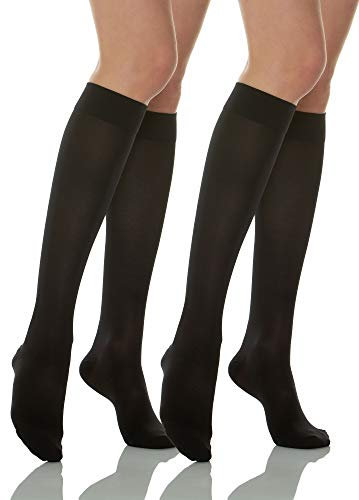 Relaxsan Basic 950 (2 Paare - Schwarz 4/XL) Kompressionskniestrümpfe Damen 22-27 mmHg, Kompressionsstrümpfe 280 Den