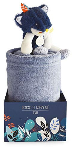 Doudou et Compagnie - Couverture Bébé - Plaid Avec Doudou Renard - Bleu - 100 x 70 cm - Tiwipi - DC3648