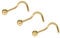 3pcs Nose Stud Curve Hook Screw Plain Basic 2mm Ball Nostril Piercing 20G (Gold)