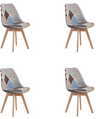 GrandCA HOME 4er Set Esszimmerstuhl mit Patchwork-Stoff und Metallbeinen aus Buchenholz, für Schlafzimmer und Wohnzimmer, Küche, Braun