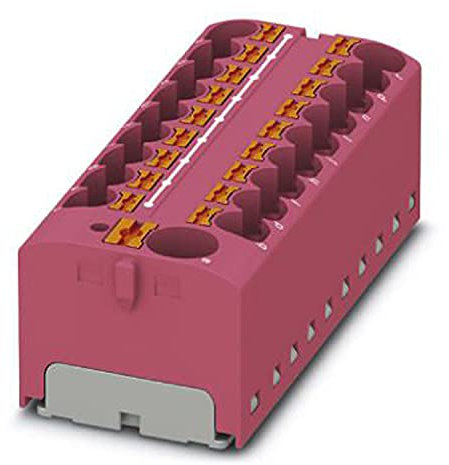 PHOENIX CONTACT PTFIX 10/18X4 PK Verteilerblock, 450 V, 32 A, Anzahl der Anschlüsse 19, Querschnitt 0,2 mm² - 6 mm², AWG 24 - 10, Breite 64,8 mm, Höhe 21,7 mm, Pink, 8 Stück
