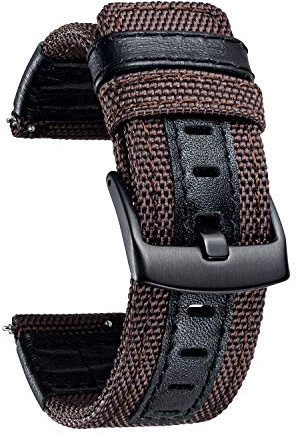 BINLUN Segeltuch Uhrenarmband 18 20 22 24mm Sport Canvas Leder Uhrenarmbänder für Herren Smartwatch Armband Kompatibel mit Samsung Kompatibel mit Garmin Kompatibel mit Huawei Kompatibel mit Amazfit