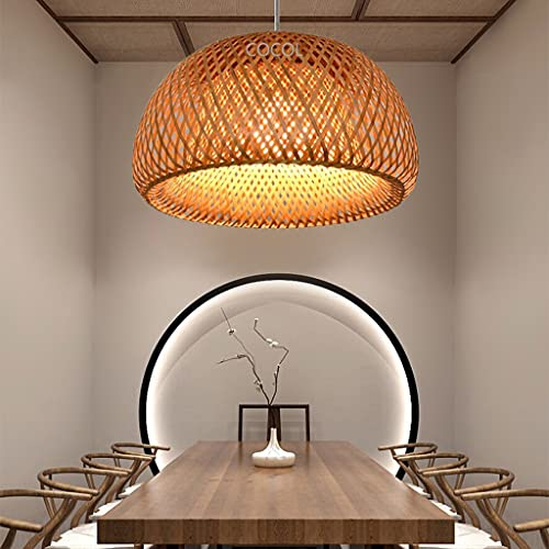 Retro E27 Deckenleuchte Rattan Lampenschirm Bambus Lampe Vintage Deckenlampe Kreativer Bambus Esszimmer Schlafzimmer Hängeleuchte Wohnzimmer Dekoration Kaffee Bar Hängelampe,60cm