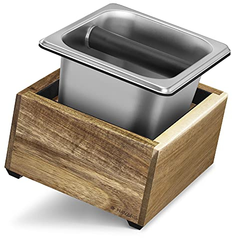 Navaris Boîte pour marc de café - Récupérateur de déchets pour machine à café 18 x 17 x 11 cm - Pot anti-dérapant inox et bois pour barista