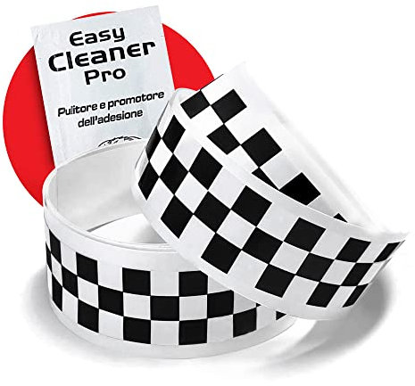 4R Quattroerre.it 10217 Checkes Trim Stripe Strisce Adesive a Scacchi, Bianco e Nero, 2 PCS 3 x 99 cm